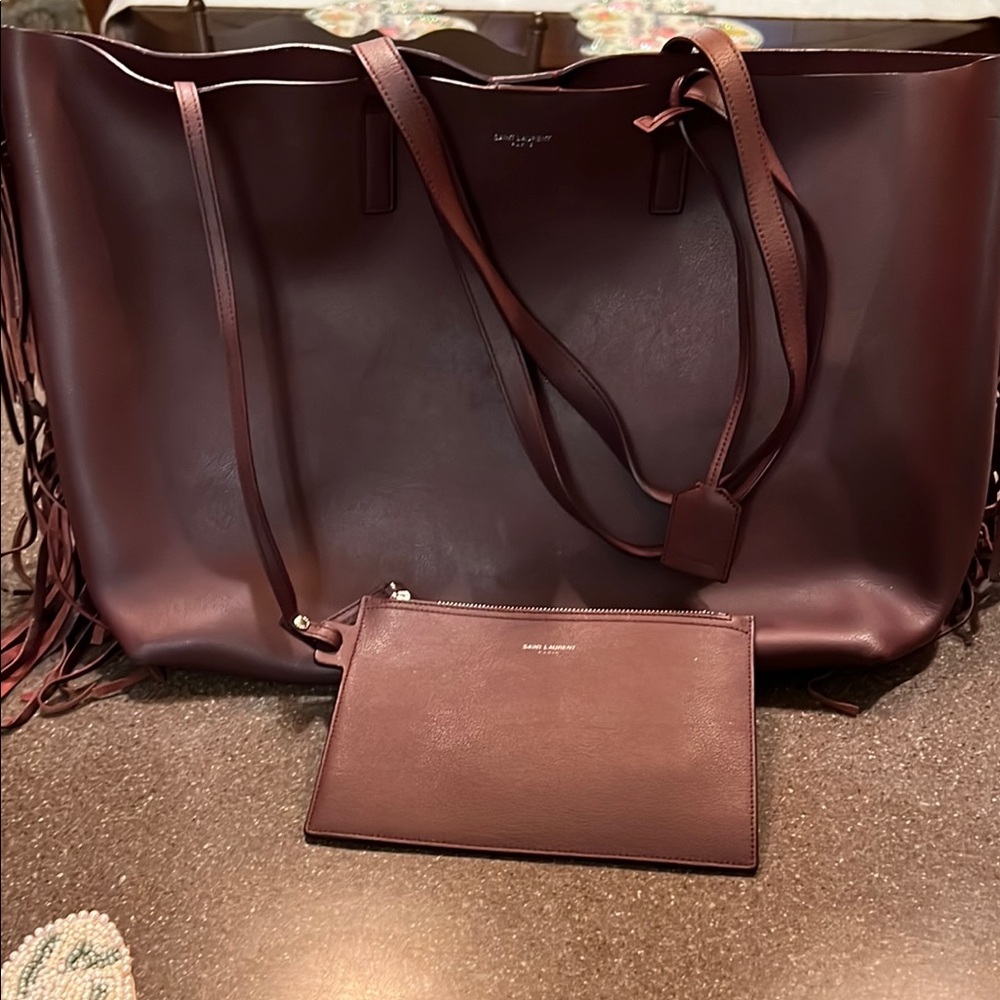 Saint Laurent Burgundy Leather Tote Bag